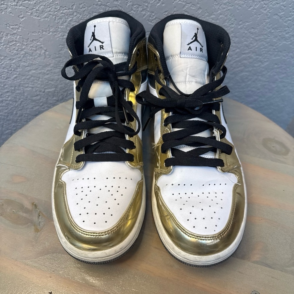 Nike White and Metallic Gold High Top Sneakers